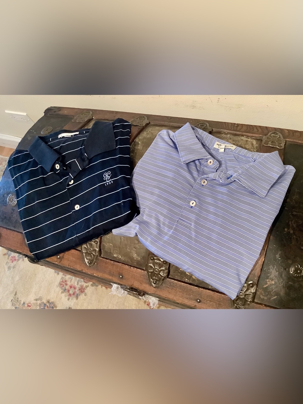 Peter Millar Striped Polo Duo - Black & Light Blue Striped - Sz XXL
